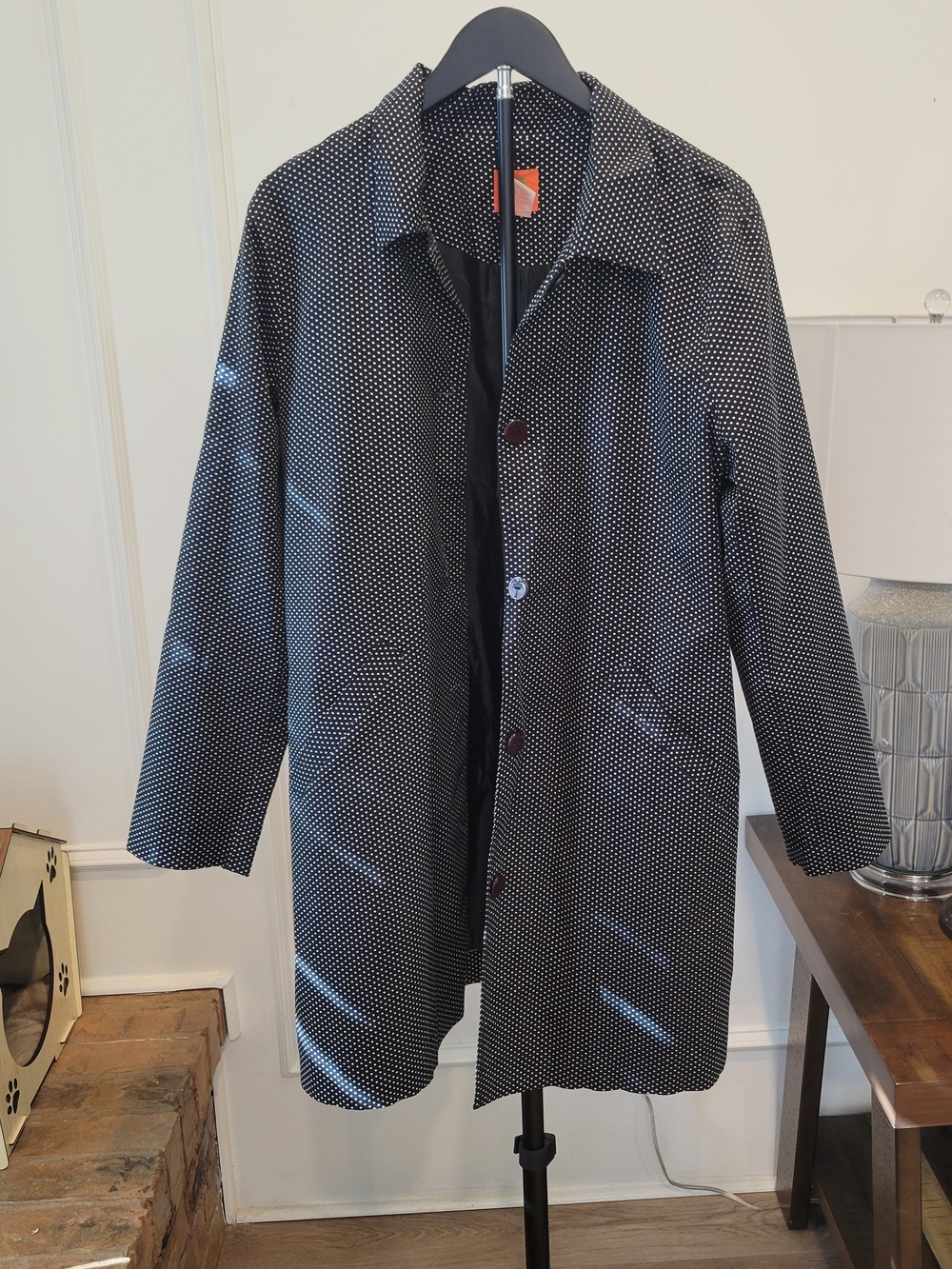 hearts of palm Black and White Polka Dot Lightweight Trench Coat